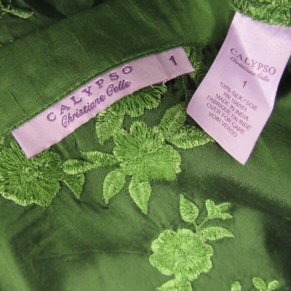 Calypso Christiane Celle 100% Silk Green Floral Embroidered maxi Skirt sz 1 OS - Picture 4 of 4